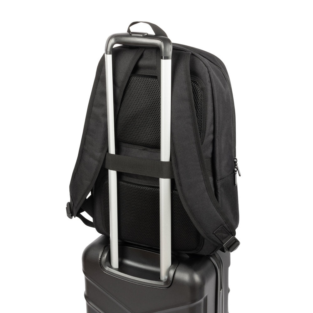 DRAMMEN promotional laptop bag in black (detail view) with custom logo branding