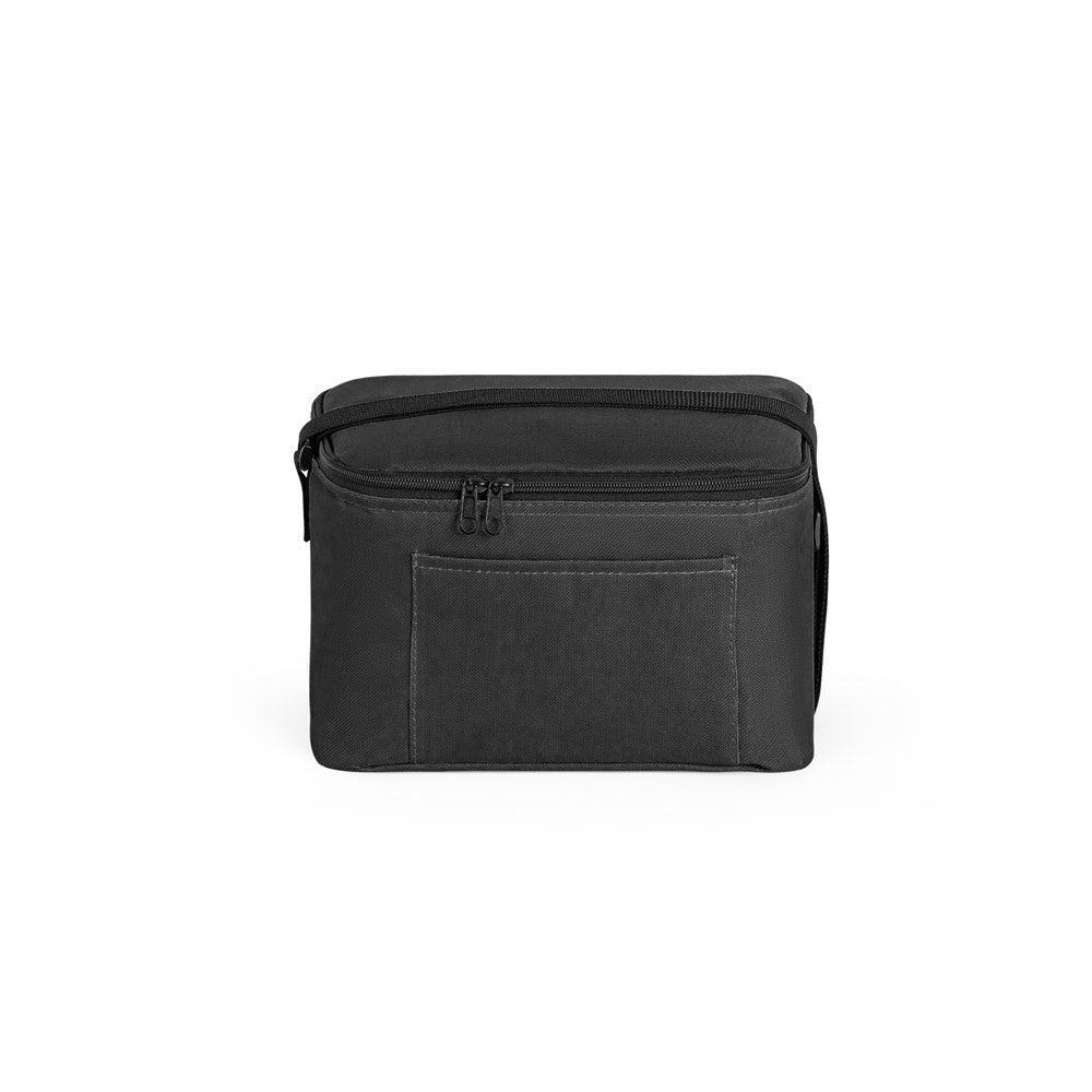 CANCUN promotional cooler bag in black (detail view) with custom logo branding