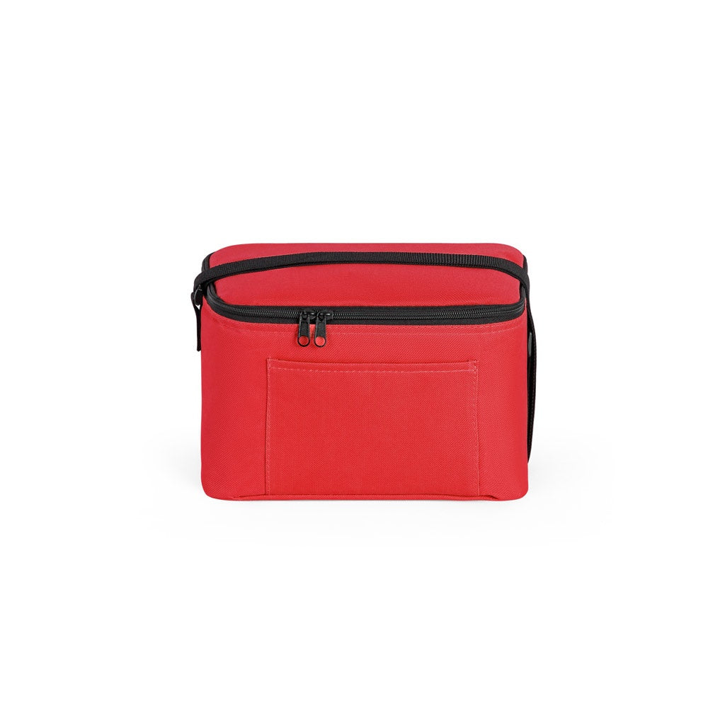 CANCUN promotional cooler bag in red (detail view) with custom logo branding