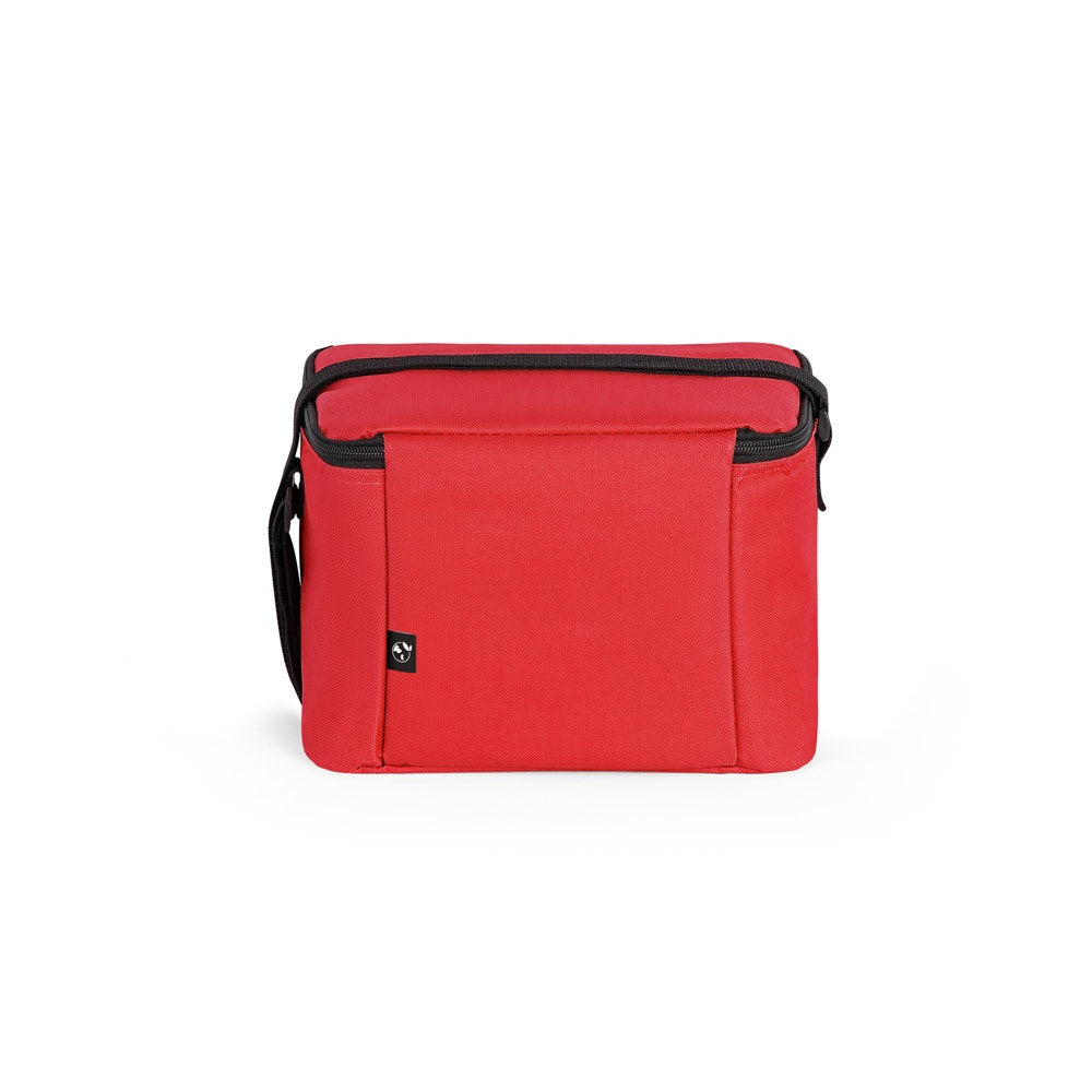 CANCUN promotional cooler bag in red (detail view) with custom logo branding
