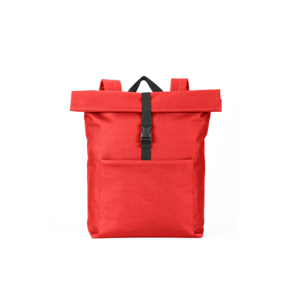 ATENAS promotional laptop bag in red (detail view) with custom logo branding