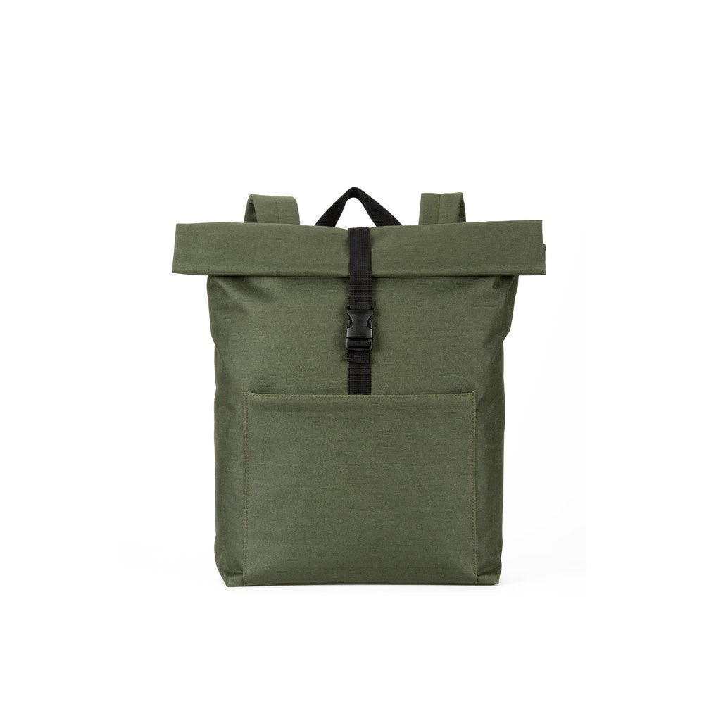 ATENAS promotional laptop bag in dark green (detail view) with custom logo branding