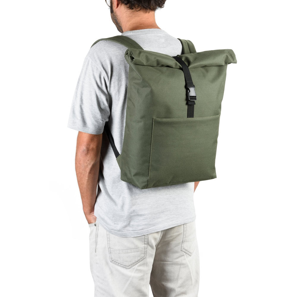 ATENAS promotional laptop bag in dark green with custom logo branding