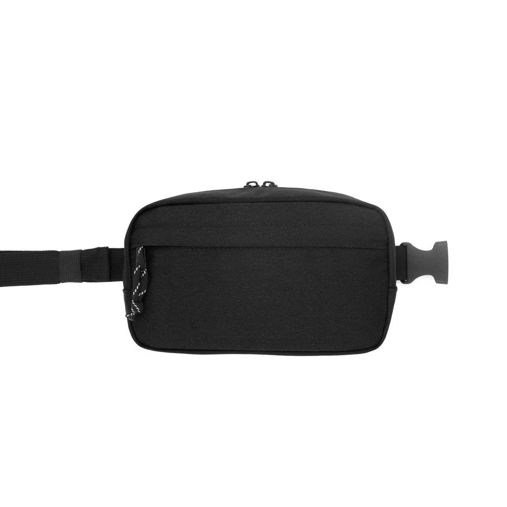 MYKONOS promotional travel bag in black (detail view) with custom logo branding