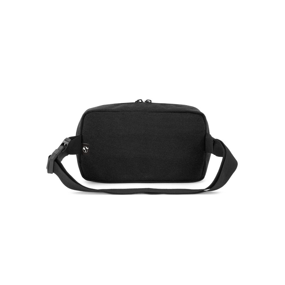 MYKONOS promotional travel bag in black (detail view) with custom logo branding