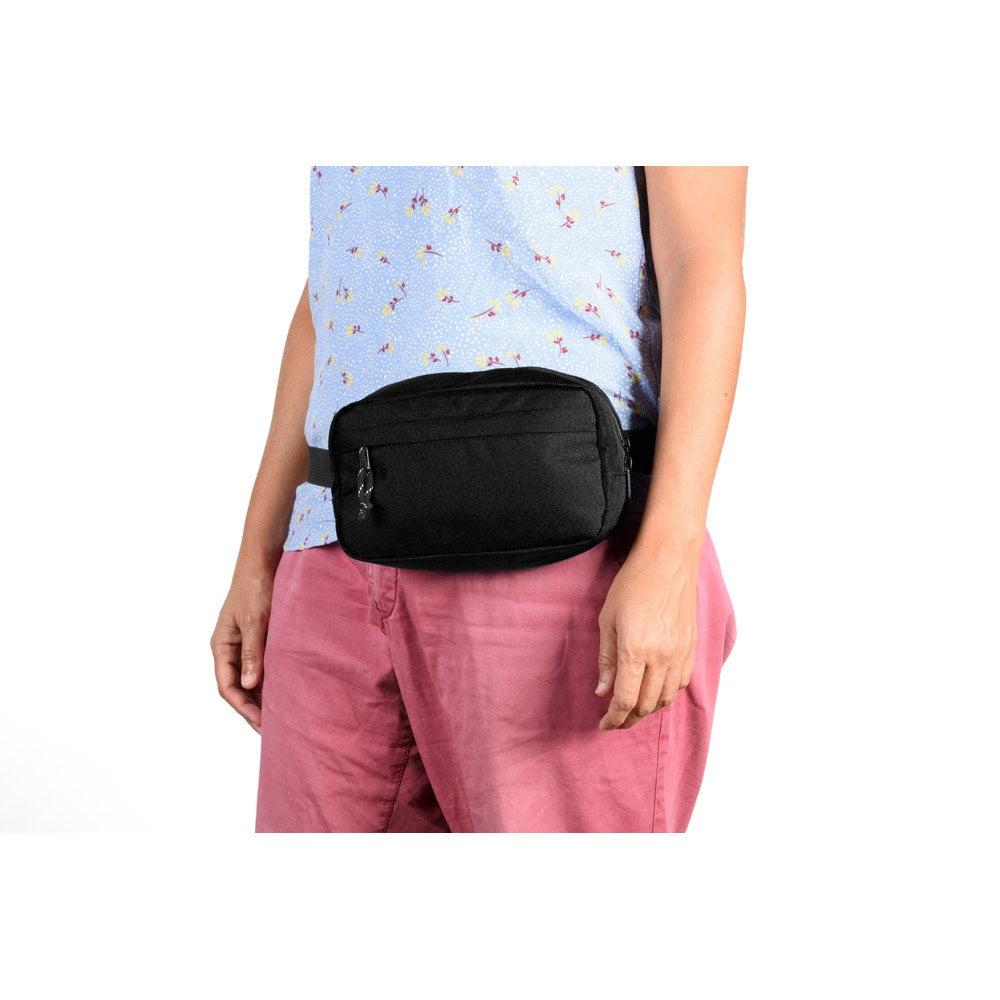 MYKONOS promotional travel bag in black (detail view) with custom logo branding