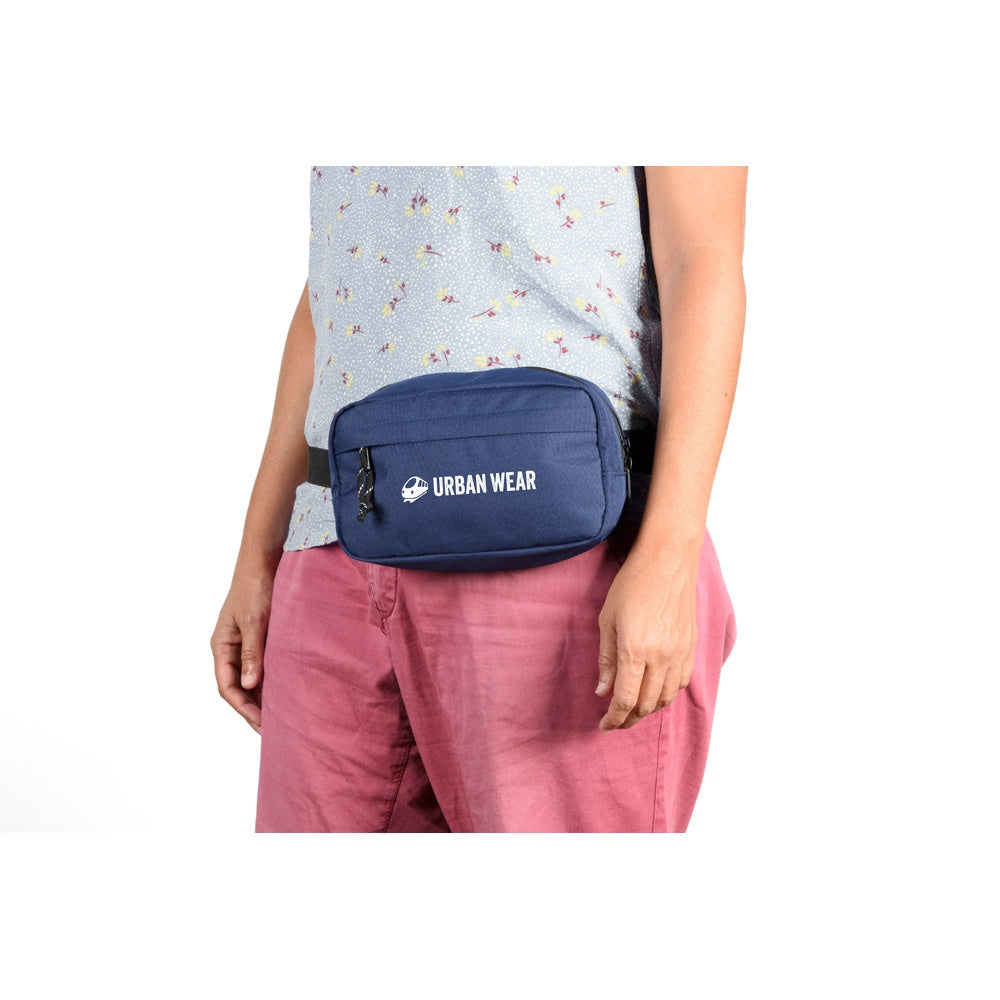 MYKONOS promotional travel bag in blue (detail view) with custom logo branding