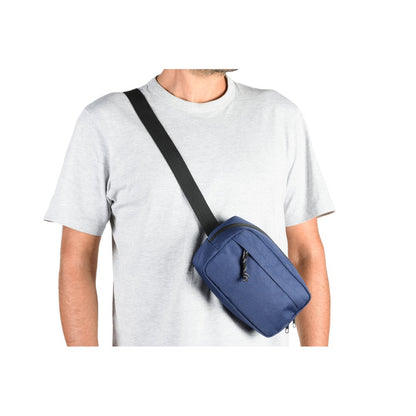 MYKONOS promotional travel bag in blue (detail view) with custom logo branding