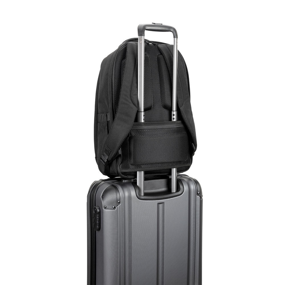 YANGON BPACK promotional laptop bag in black (detail view) with custom logo branding