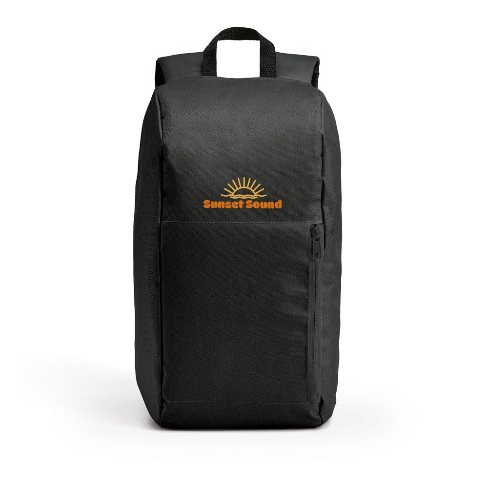 LUGANE promotional backpack in black with custom logo branding