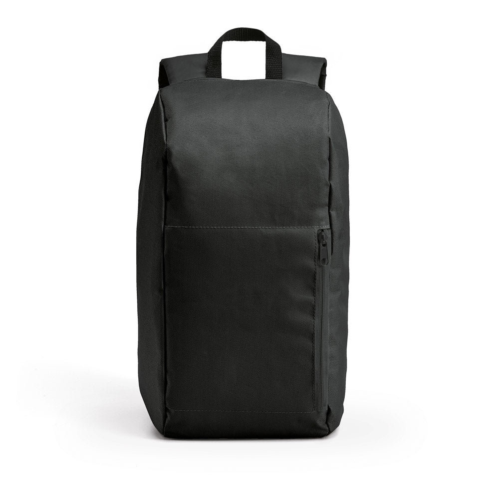 LUGANE promotional backpack in black with custom logo branding