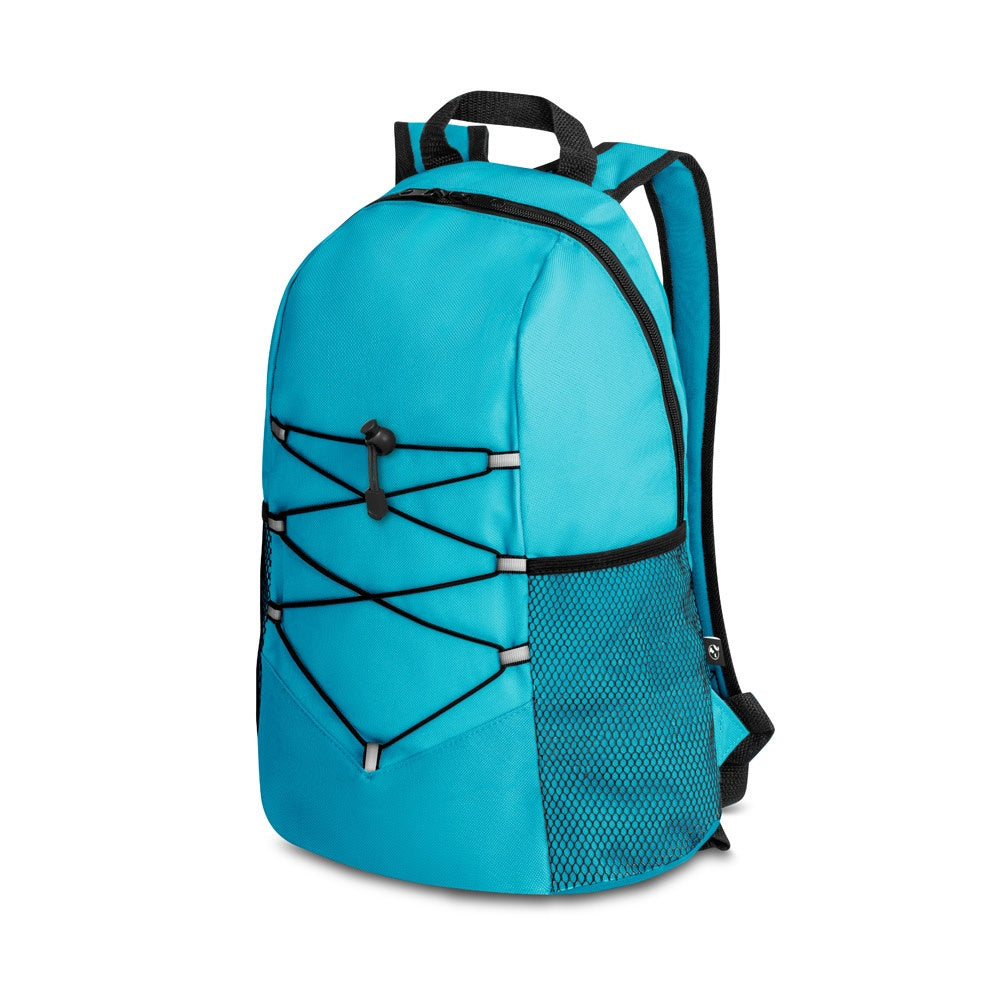 TURIM promotional backpack in light blue with custom logo branding