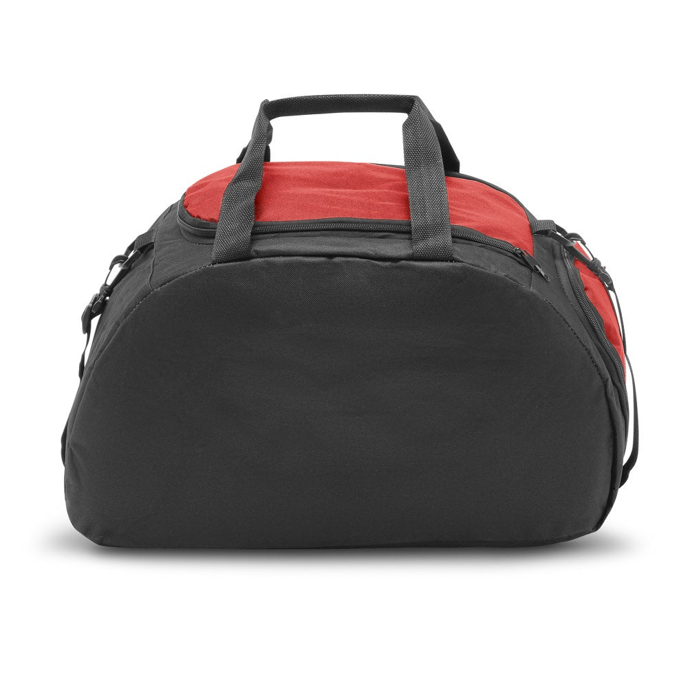 FIT promotional sports bag in red (detail view) with custom logo branding