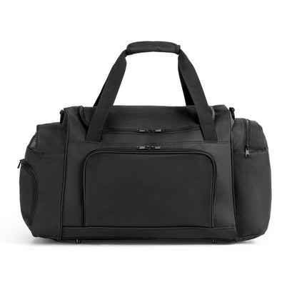 GIRALDO promotional sports bag in black (detail view) with custom logo branding