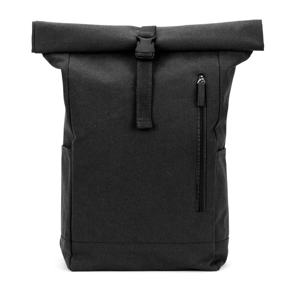 SAINT promotional drawstring bag in black (detail view) with custom logo branding