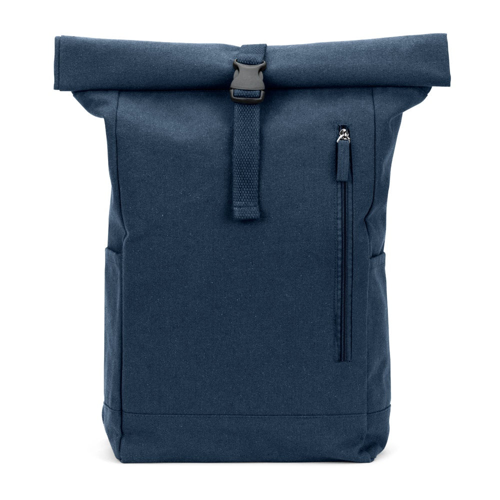 SAINT promotional drawstring bag in blue (detail view) with custom logo branding