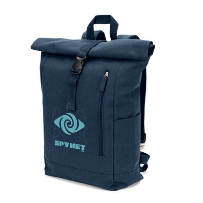 SAINT promotional drawstring bag in blue with custom logo branding