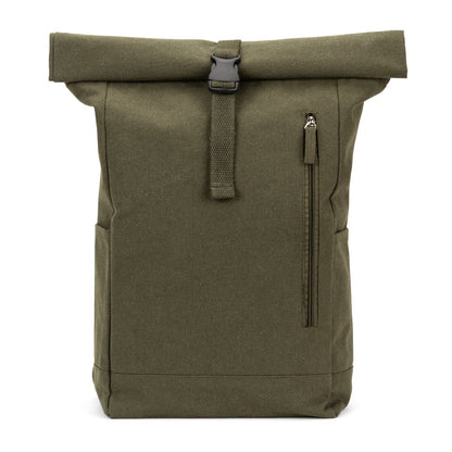 SAINT promotional drawstring bag in dark green (detail view) with custom logo branding