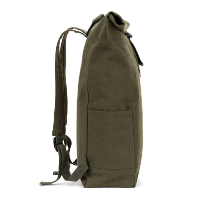 SAINT promotional drawstring bag in dark green (detail view) with custom logo branding