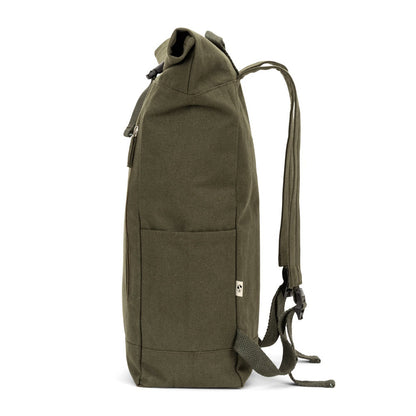 SAINT promotional drawstring bag in dark green (detail view) with custom logo branding