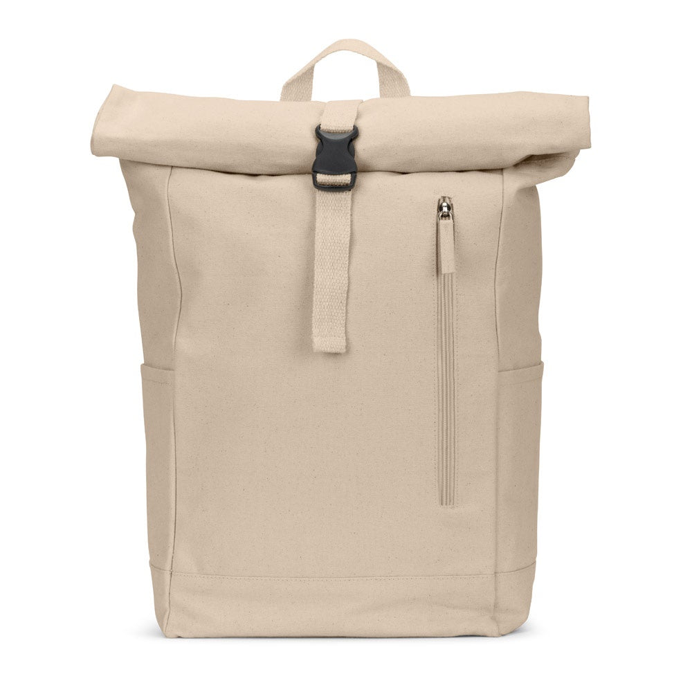 SAINT promotional drawstring bag in natural (detail view) with custom logo branding
