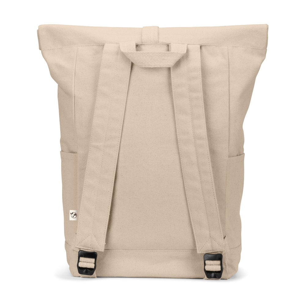 SAINT promotional drawstring bag in natural (detail view) with custom logo branding