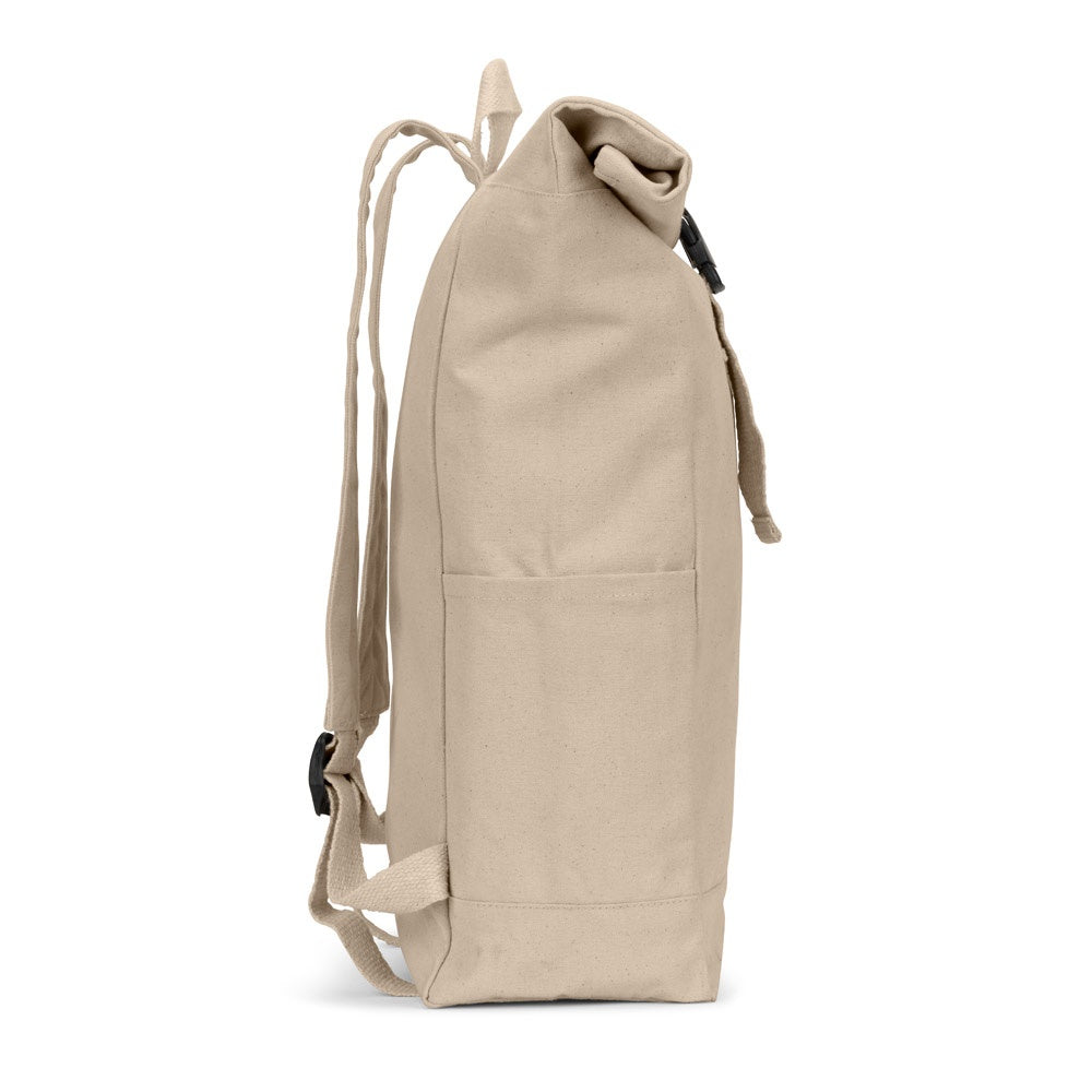 SAINT promotional drawstring bag in natural (detail view) with custom logo branding
