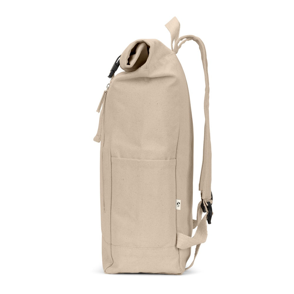 SAINT promotional drawstring bag in natural (detail view) with custom logo branding