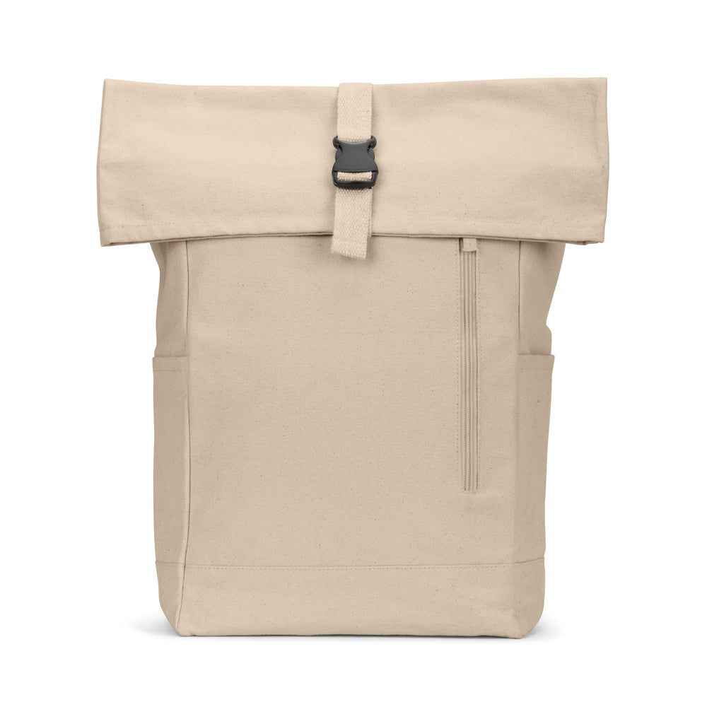 SAINT promotional drawstring bag in natural (detail view) with custom logo branding