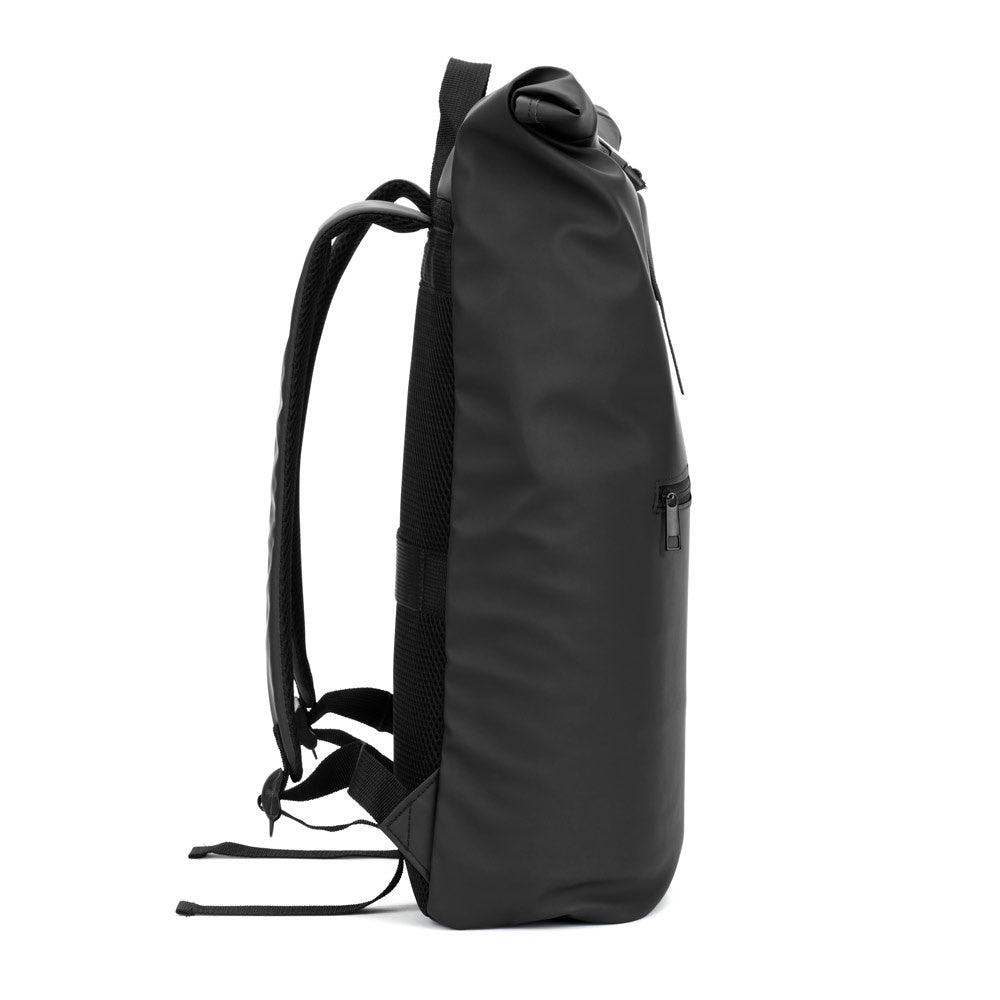 PORTLAND promotional drawstring bag in black (detail view) with custom logo branding