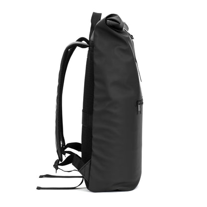 PORTLAND promotional drawstring bag in black (detail view) with custom logo branding