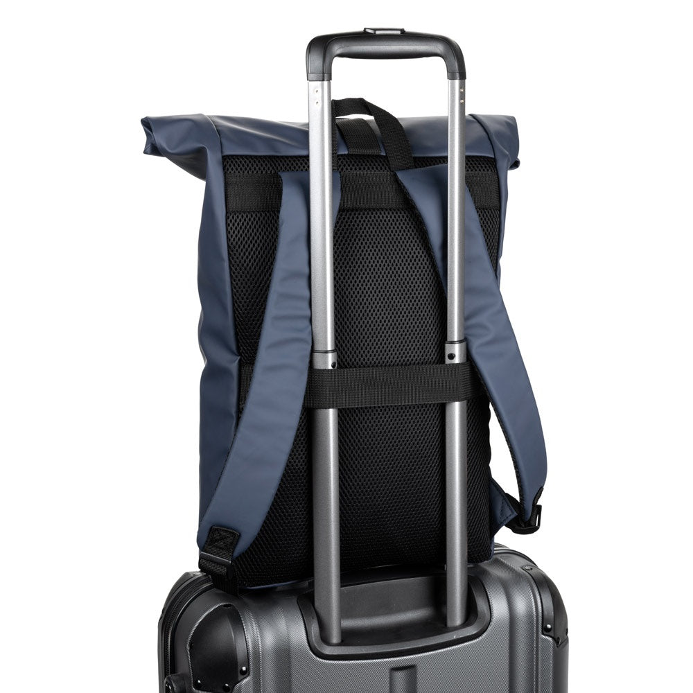PORTLAND promotional drawstring bag in blue (detail view) with custom logo branding