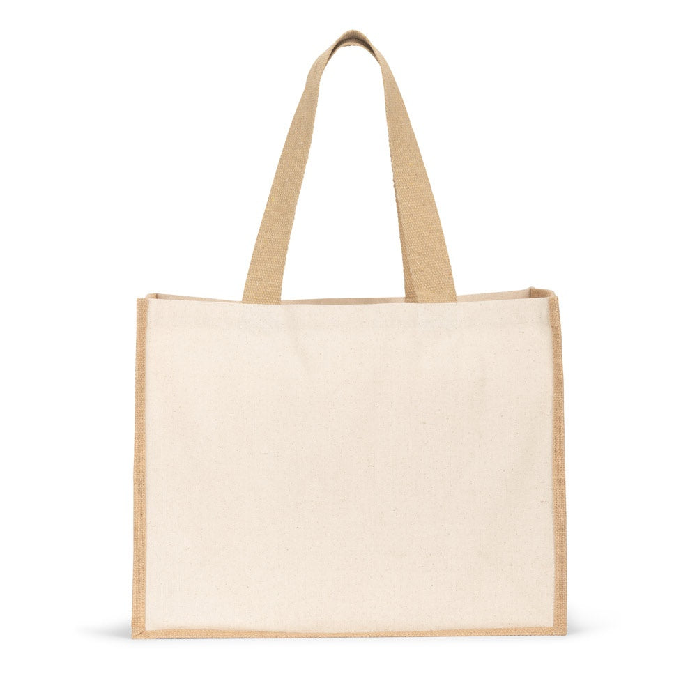 HELSINQUE promotional tote bag in natural (detail view) with custom logo branding
