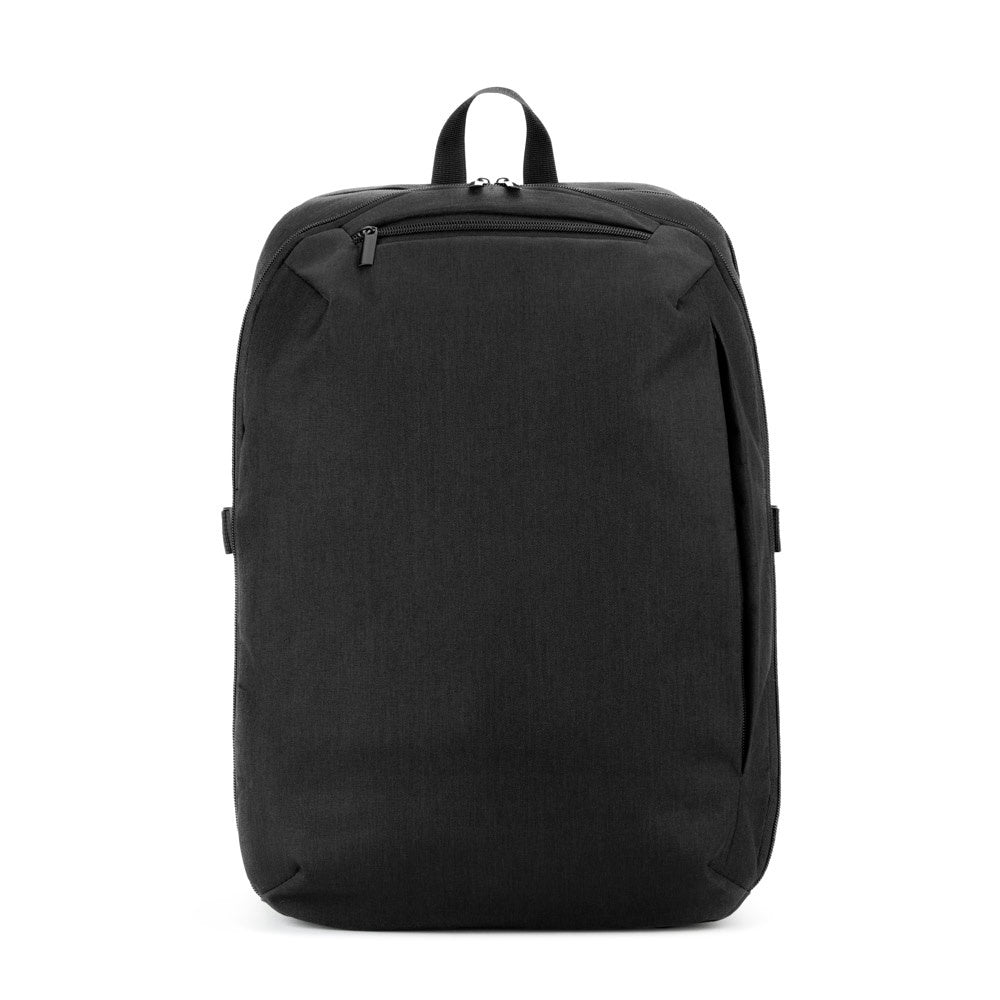 UDINE promotional backpack in black (detail view) with custom logo branding