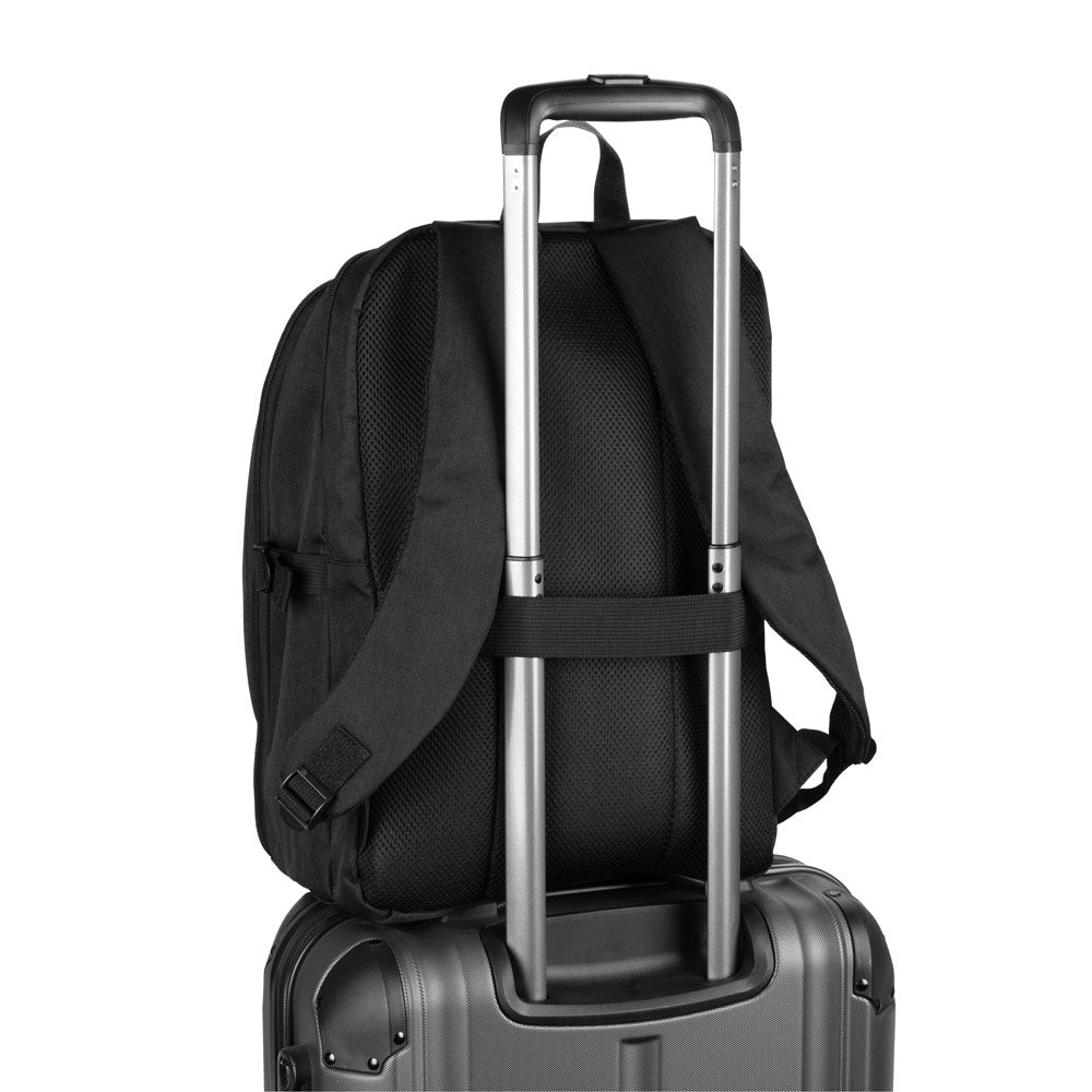 UDINE promotional backpack in black (detail view) with custom logo branding