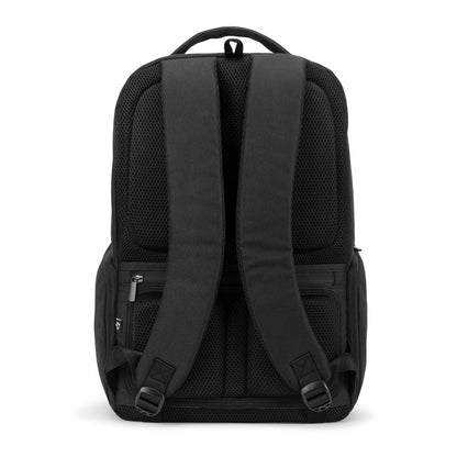 COPENHAGEN promotional backpack in black (detail view) with custom logo branding