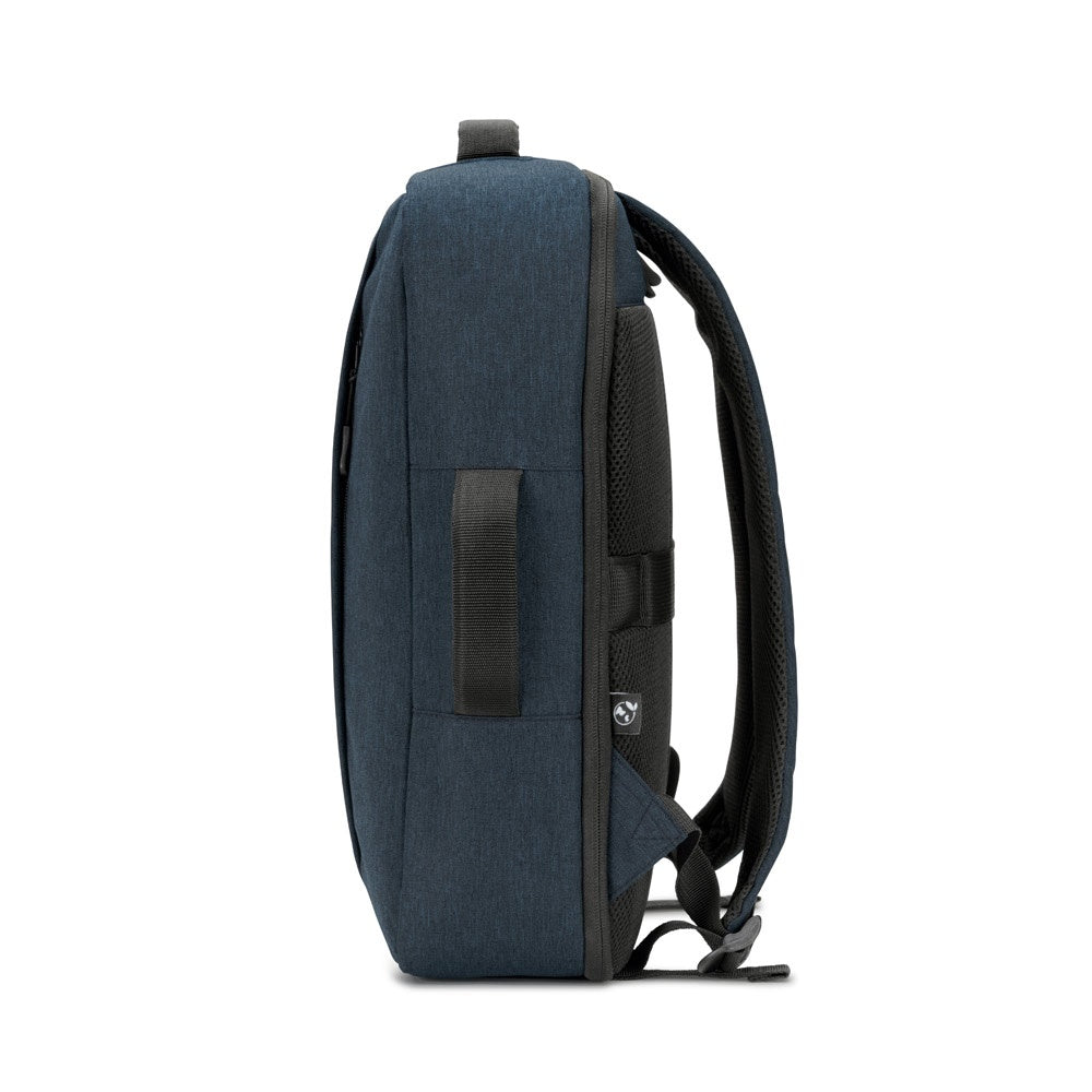 NIAMEY promotional laptop bag in blue (detail view) with custom logo branding