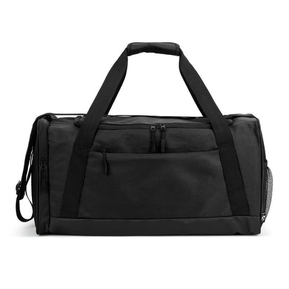 FARO promotional sports bag in black (detail view) with custom logo branding