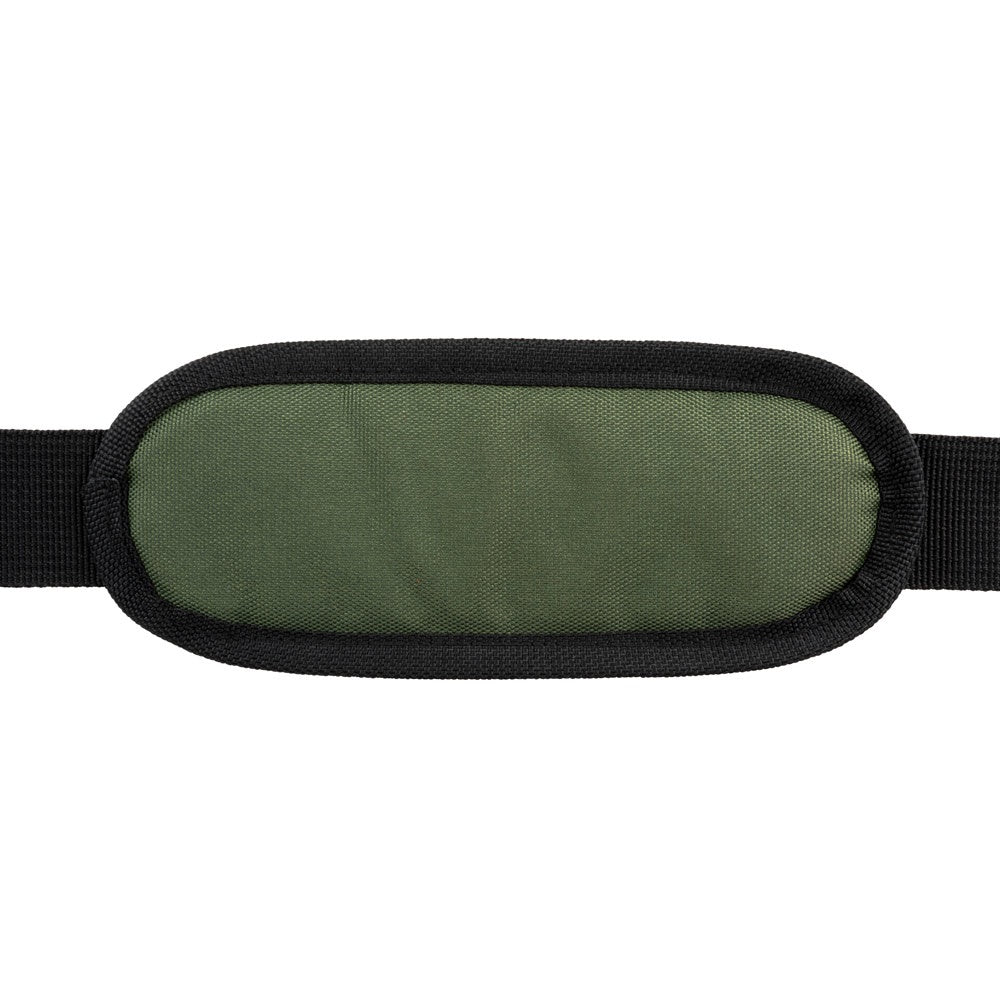 FARO promotional sports bag in dark green (detail view) with custom logo branding