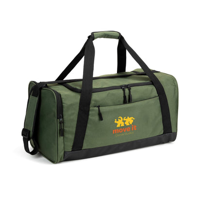 FARO promotional sports bag in dark green with custom logo branding