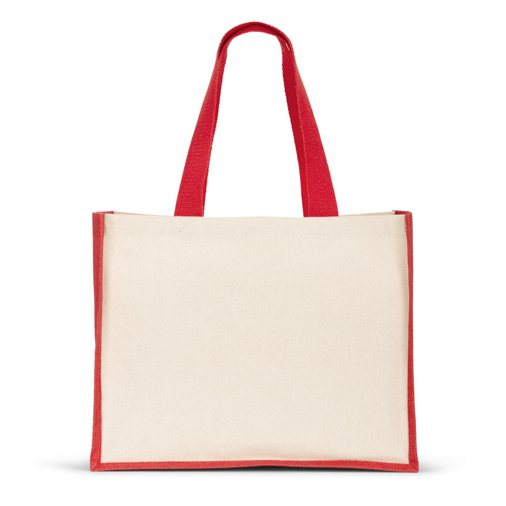 HELSINQUE COLOUR promotional tote bag in red (detail view) with custom logo branding