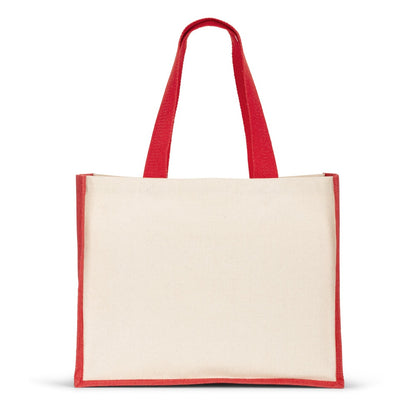HELSINQUE COLOUR promotional tote bag in red (detail view) with custom logo branding