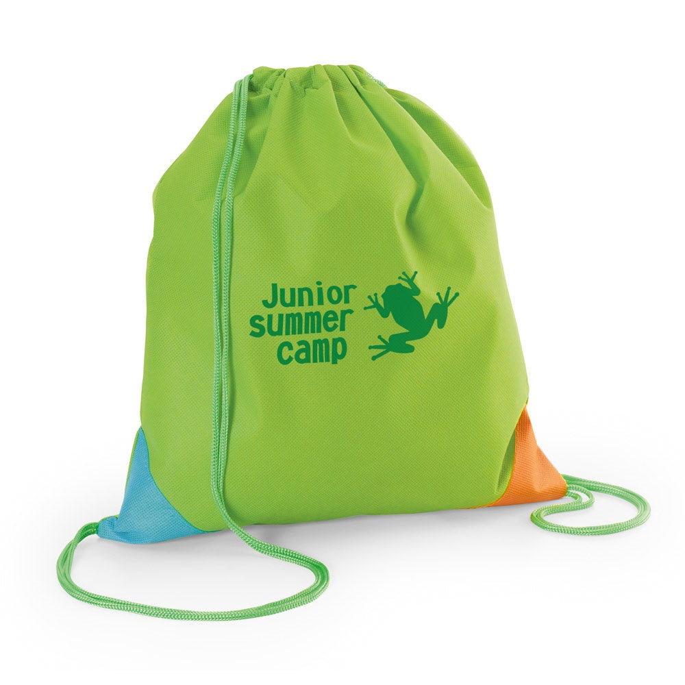 BISSAYA promotional drawstring bag in light green with custom logo branding