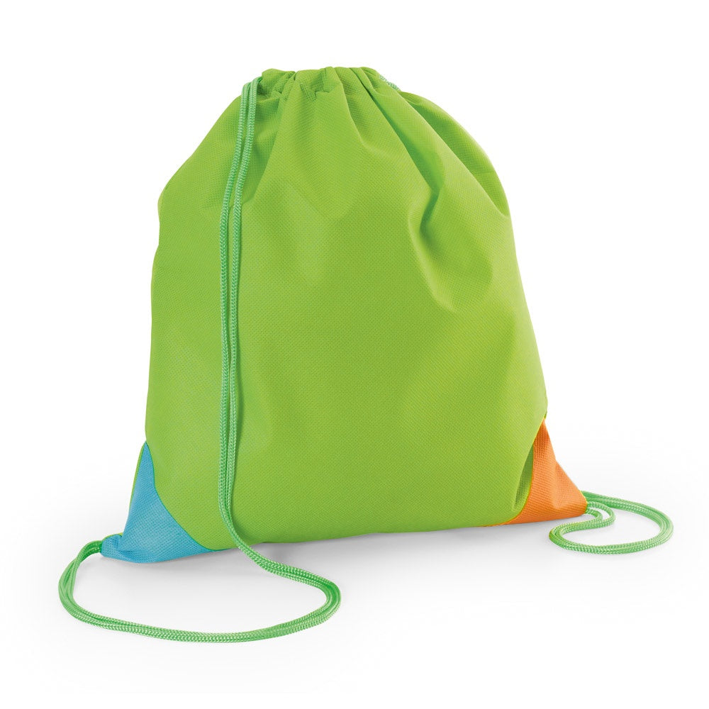 BISSAYA promotional drawstring bag in light green with custom logo branding