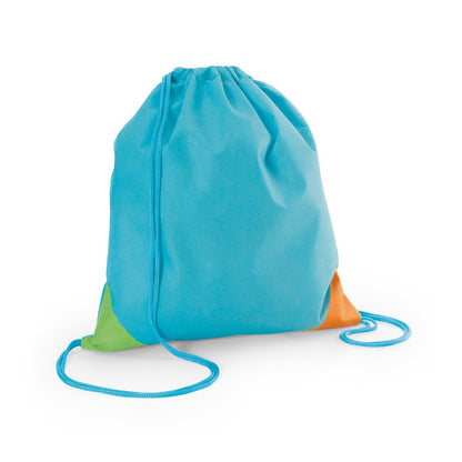 BISSAYA promotional drawstring bag in light blue with custom logo branding