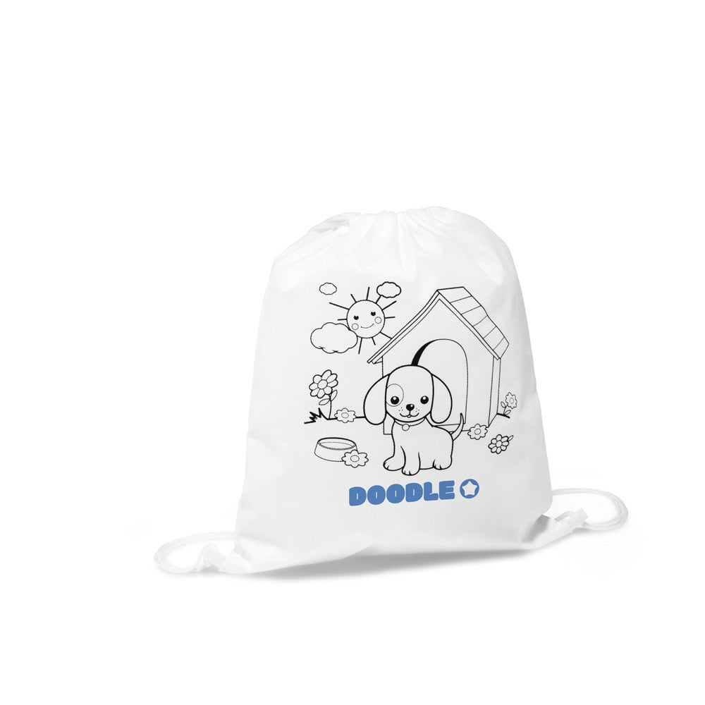 DRAWS promotional drawstring bag (complete set view) with custom logo branding