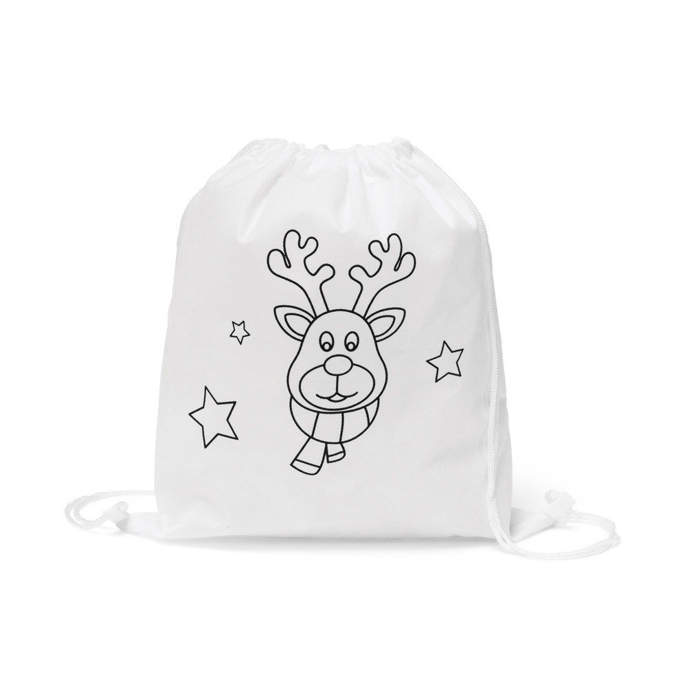 GLENCOE promotional drawstring bag in white (detail view) with custom logo branding