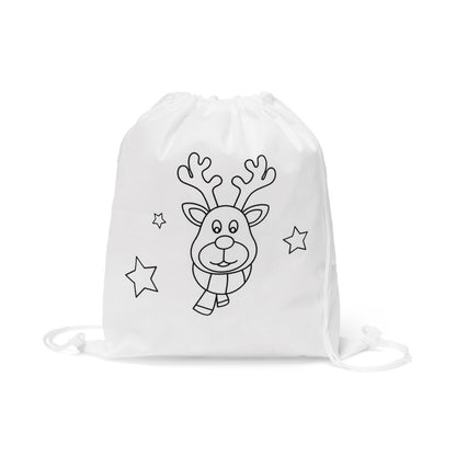 GLENCOE promotional drawstring bag in white (detail view) with custom logo branding