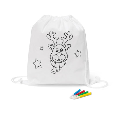 GLENCOE promotional drawstring bag in white with custom logo branding