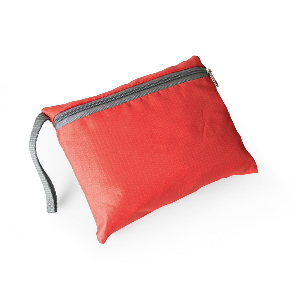 BARCELONA promotional backpack in red (detail view) with custom logo branding